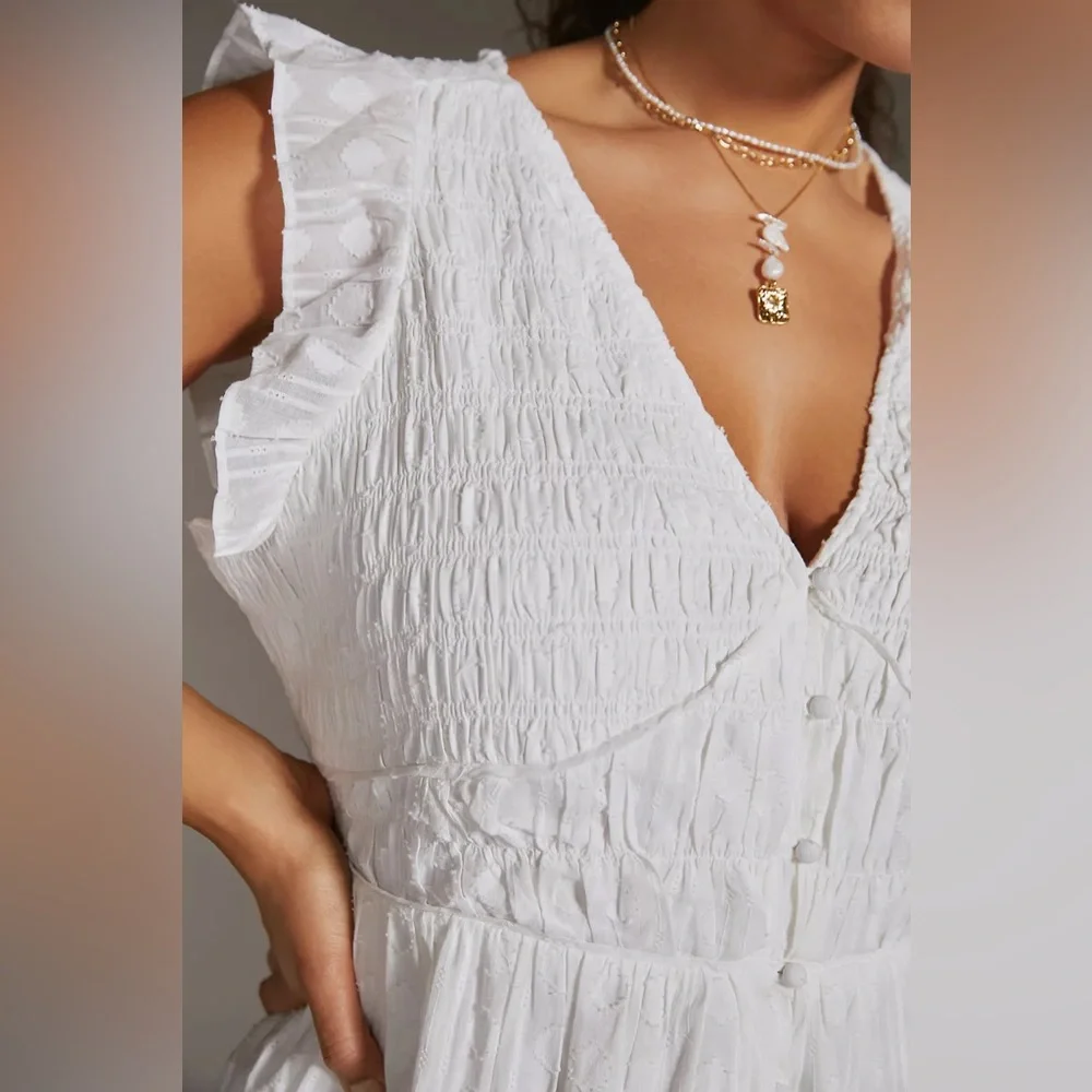 Anthropologie The Peregrine Smocked Ruffle Midi Dress